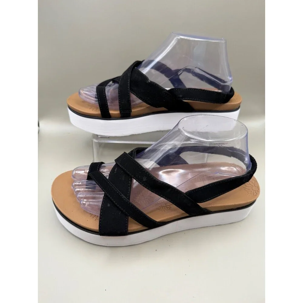 Skechers Luxe Foam Womens Slingback Platform Black White Sandals Size 9